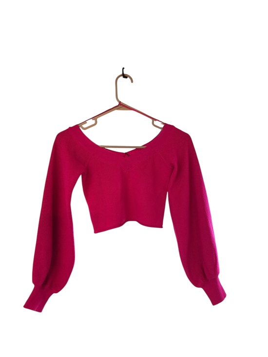 Zara Women's Hot Pink Crop Knit Sweater - Picture 3 of 5